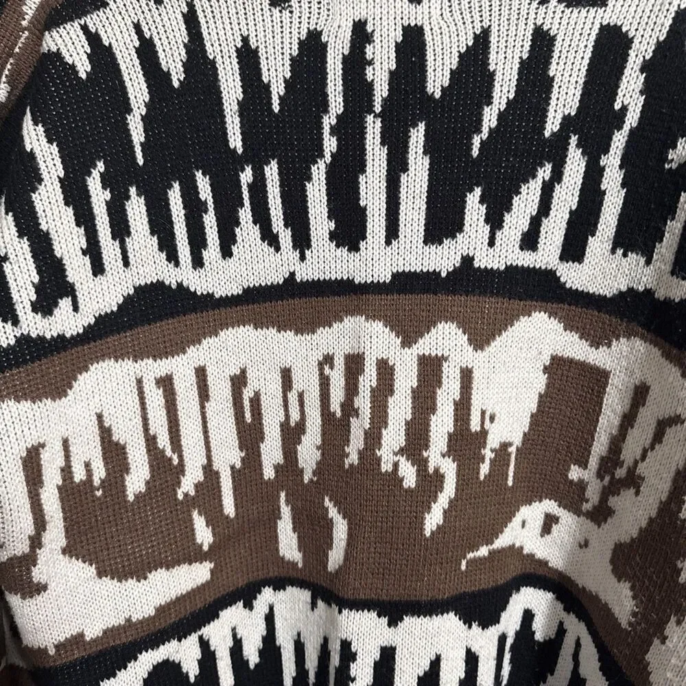 Vintage Kingsfield Cardigan Sweater Medium M Abstract Geometric Brown Black Vtg